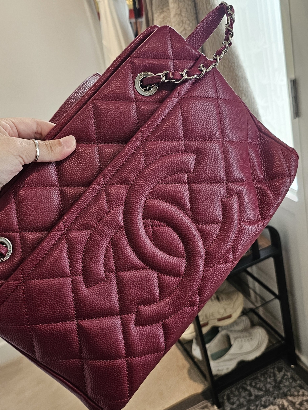 CHANEL Quilted Double C Shoulder Bag in Deep Burgundy